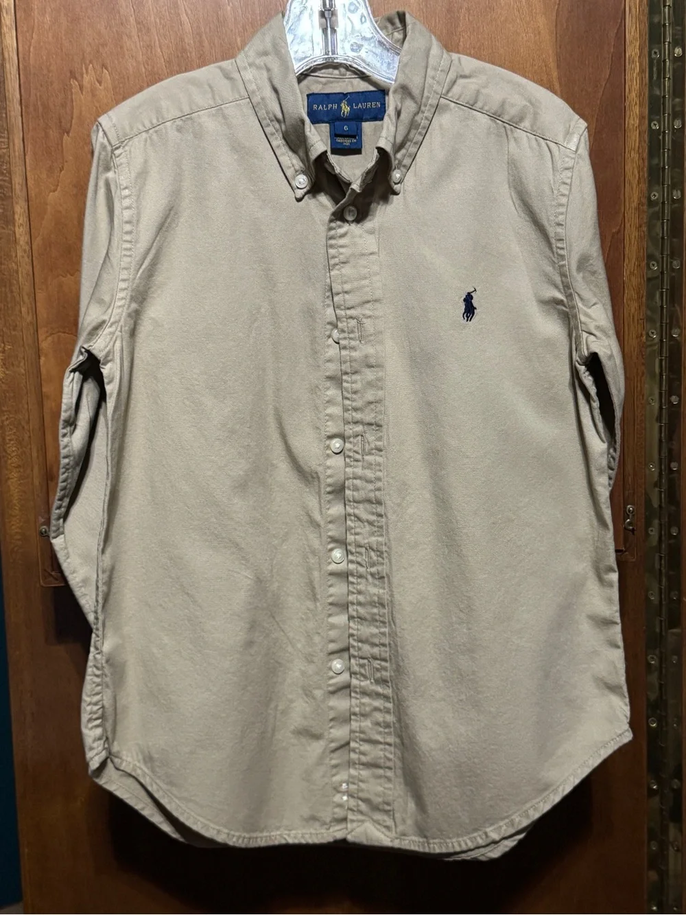 Polo Ralph Lauren Boys Size 6 Khaki Cotton Long Sleeve Button Down Shirt